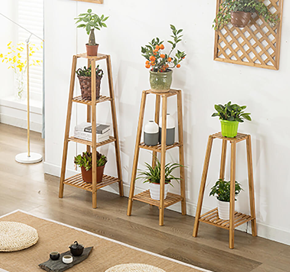 Hoyeebright Modern Bamboo Plant Stand 2 tier gardan indoor outdoor